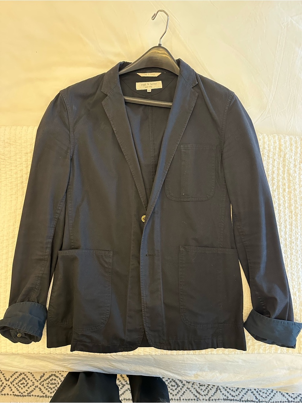 Ran and Bone Men’s 2-piece Navy Cotton Suit Blazer and Pants